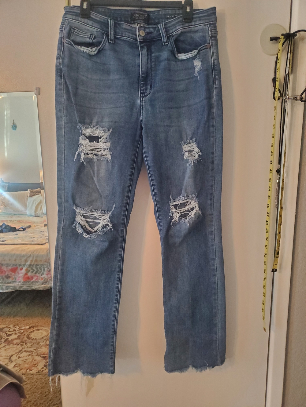 Judy Blue Distressed Medium Blue Straight Leg Jeans
